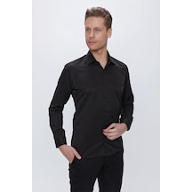 Efor Slim Fit Pamuk Saten Klasik Siyah Gömlek Gk 624 Siyah