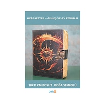 Deri Defter Güneş Ay Tasarımlı 18x13 Cm Sanatsal Günlük Çok Renkli