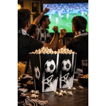 Mısır Kutusu Popcorn Kutusu 8'li Taraftar Siyah Beyaz 7.5x11 Cm Maç Parti Atıştırmalık Kutusu