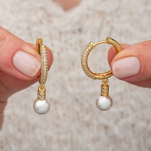 Samur Parti Parti Aksesuar & Kostüm Gümüş Zirkon Taşlı Gold Halka İnci Küpe Gümüş