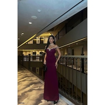 DefyModa Kadın Kalp Yaka Balık Kesim Askılı Abiye Elbise Açık Mor
