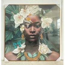 Lamedore Black Woman Portraıt Wıth Flowers 100x100 Cm