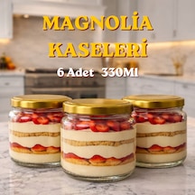 6 Adet Cam Kavanoz Seti 300 Cc Gold Kapaklı, Çok Amaçlı Magnolia, Tatlı Ve Kışlık Kullanım Altın - Şeffaf
