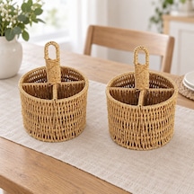 Rattan Yuvarlak Dik Bölmeli Kaşıklık -ikili Kahverengi