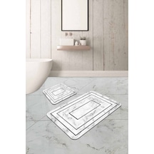 Beyaz Mermer Desen Banyo Halısı Klozet Paspas Seti Bs342n11 Kırık Beyaz
