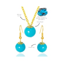Sertifikalı Gold Küre Model Mavi Kuvars Taşı Kolye Ve Küpe Seti - Çok Renkli