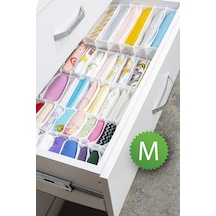 11 Bölmeli Çizgili Akordiyon Çok Amaçlı Çekmece Dolap İçi Organizer Düzenleyici 15x43x14 Cm M Gri