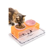 Gobypet 2'li Turuncu Pleksi Dekoratif Kedi Ve Köpek Seramik Mama & Su Kabı + Paspas