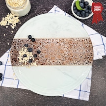 Kanallı Cam Kesme Tahtası - Arabesk Tek Şerit Desen - Çap32cm
