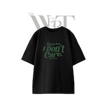 Thewert I Dont Care Tasarım Baskılı Ünisex Siyah Oversize T-shirt
