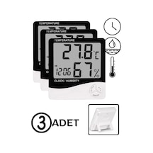 3 Adet Dijital Termometre Sıcaklık Ve Nem Ölçer Masa Saati Alarm