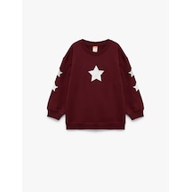 Koton Pamuklu Bisiklet Yaka Şardonlu Pullu Yıldız İşlemeli Sweatshirt Bordo 6wmg10079ak Bordo