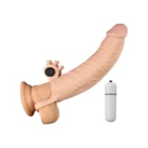 Erofoni Yeni Nesil Ucu 7 CM Dolgulu Titreşimli 19 CM Realistik Süper Uzatmalı Penis Kılıfı