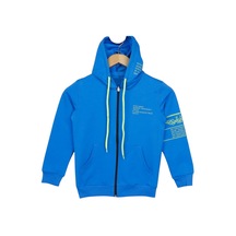 Erkek Çocuk Style Yazılı Kolu Desenli Kapüşonlu Mavi Hırka