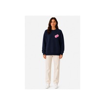 Herkesemoda Pembe Zar Baskı Detaylı Şardonlu 2 İplik Bisiklet Yaka Sweatshirt Lacivert