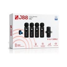 J88 4'lü Kablosuz Yaka Mikrofonu Aı Gürültü Önleyici Lightning Type-c Uyumlu Vlog Röportaj Canlı Yayın Mikrofonu 4 Mikrofon + 1 Alıcı
