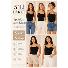 Loule Kadın 5'li İp Askılı Atlet Siyah %95 Pamuk