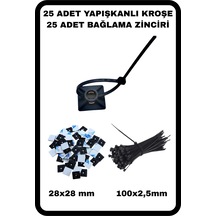 Yapışkanlı Krose Ve Bağlama Zinciri Seti Balon Zinciri Zemin Tutturma Seti 25 Adet Siyah