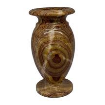 Oniks Doğal Taş Vazo - 20cm Damarlı Akik Taşı Desenli Vazo