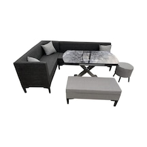 Modern PEDLİ 160x160 cm Mutfak Köşe Takımı Cam Masalı + Puflu
