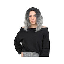 Fiber Sentetik Kısa Dalgalı Perçemsiz Peruk - Siyah / Gri Ombreli