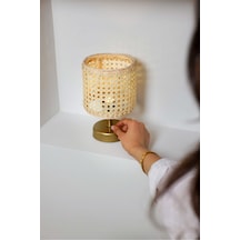 Hazeran & Rattan Masa Üstü Kablosuz Pilli Abajur Masa Lambası Eskitme Gold