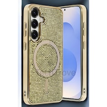 Samsung Uyumlu Galaxy S24 Kılıf Magsafe Özellikli Parlak Mozaik Taşlı Diamond Lüks Kapak