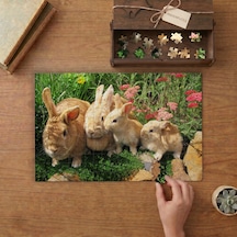 Sevimli Tavşan Ailesi Tasarımı 240 Parça Ahşap Puzzle Ahşap Kutuda Mpy60017