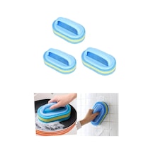 3 Adet Dayanıklı Sünger Fırça 3 Katlı Lavabo Mutfak Banyo Fayans Duşakabin Bulaşık Yıkama Fırçası Çok Renkli