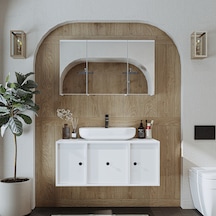 Lavabolu Mat Mdf 105 Cm Çekmeceli Banyo Dolabı + Aynalı Dolap Mat Beyaz