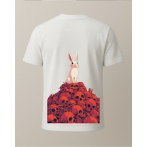 Kedi Ve Hayalet Baskılı T-shirt Beyaz
