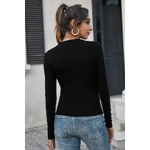 Kadın Zarif Dokunuş Siyah Uzun Kollu Fit Basic Crop Top Bluz