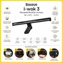 Baseus İ-wok 3 Manyetik Monitör Lambası Bs-lt007 Siyah Asimetrik Göz Koruyucu Ekran Işığı Usb-c 270 Ayarlanabilir 2700k-6000k
