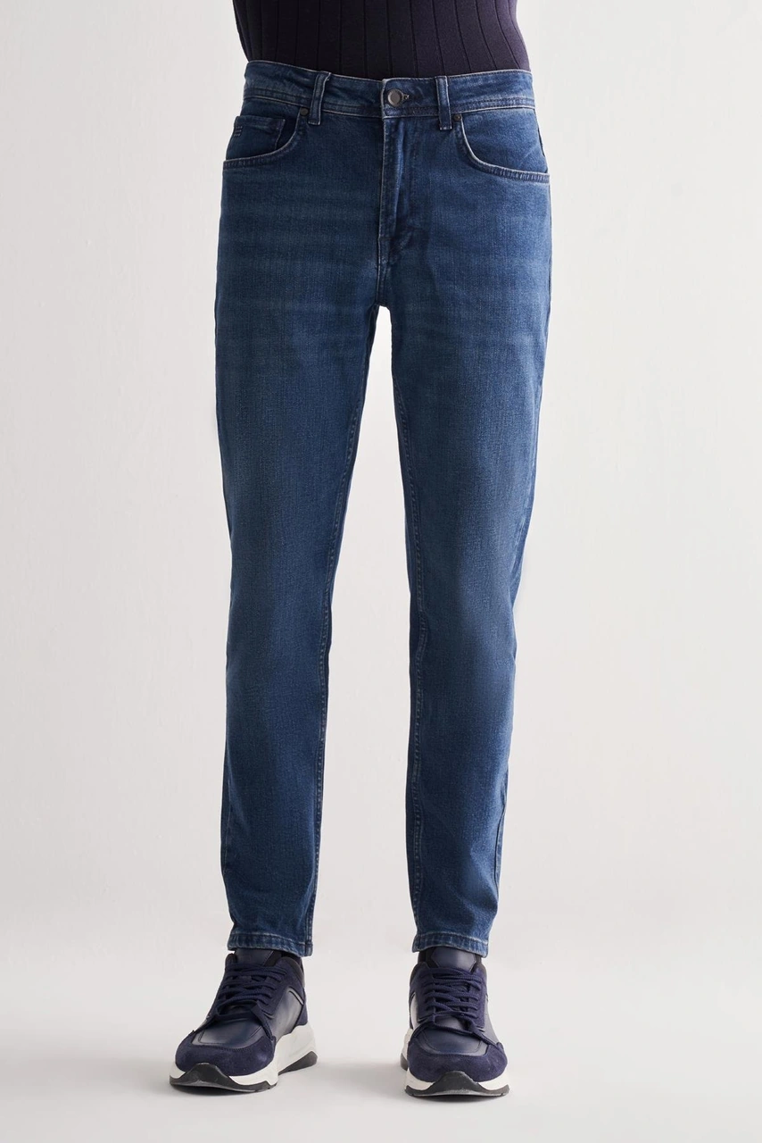 İmza Koyu Lacivert Gabardin 5 Cep Düz Paça Casual Slim Fit Pamuklu Denim Pantolon 1023255151 Koyu Lacivert
