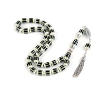 Erzurum Oltu Katalin İşleme 925ayar Gümüş Püskül Nakkaş İmame Kapsül Kesim 9x12mm Tesbih Gümüş - Siyah