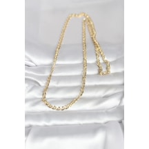 Cm 14k Gold Renk Yassı Oval Zincirli Model 60 Cm Kadın Kolye Altın - Beyaz