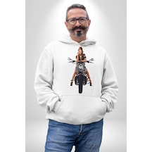 Motosiklet Kadın Kadın Erkek Beyaz Kapüşonlu Sweatshirt Hoodie Beyaz