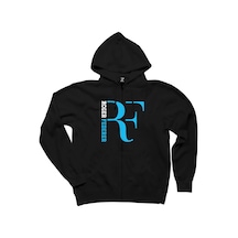 Roger Federer Blue Logo Siyah Fermuarlı Kapşonlu Sweatshirt Siyah