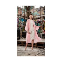 Lila Mare İpek Tül Nakışlı Abaya Kimono Pembe Pembe