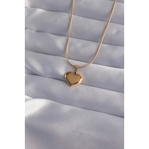 Ezoconcept 316l Çelik Zincir Gold Renk Ayna Plaka Kalp Kolye 001