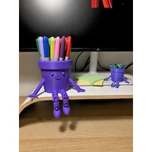 3d Baskı Hareketli Gülen Kalemlik - Eklemli Masaüstü Organizer - Mor Diğer