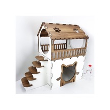 Teras Katlı Kedi Evi Ahşap Kedi Evi Kedi Yatağı
