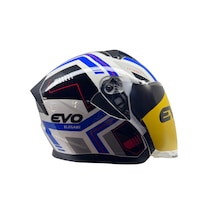 Kask Evo Marka Çenesiz Yarım Kask Beyaz - Mavi