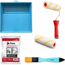 İz Bırakmayan Büyük Saten Rulo 15 Cm Ve Yedek Başlığı + Büyük Boyama Kabı + Hışır Örtü + 350-1 Fırça
