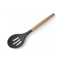 Deconox Bambu Saplı Silikon Delikli Servis Kaşığı, Bambu Uzun Silikon Delikli Servi Kaşığı 27cm 3 Renk Seçenek