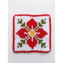 Herşey Fırsat Banyo Lifi Yün El Örmesi Ceyizlik Kare Çiçek Desenli Ebat 34x34 Cm