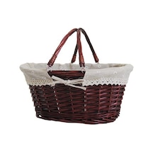 Agoodshop Doğal Hasır Dokuma Sepet, Saplı Ve Keten Pamuklu Kumaş Astarlı Premium Söğüt Sepet, Dekora Naturel