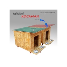 Çelik Mama Kabı + Kedi Kulübesi Açılır Çatılı Büyük Ahşap Kedi Evi 81 x 46 x 60 CM