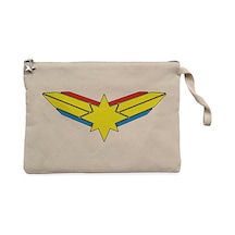 Captain Marvel Logo Krem Clutch Astarlı Cüzdan / El Çantası Krem