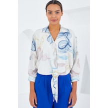 Bigdart Kadın Oversize Dökümlü Crop Saten Gömlek 906 - Mavi 906bgd19-008-14991 001